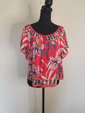 Flying Tomato Cropped Top Bell Sleeves Tassels Scooped Hem Elastic Neck L